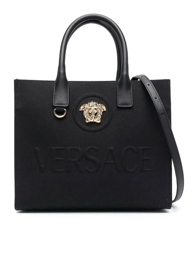 Versace La Medusa 小号帆布手提包 In Black