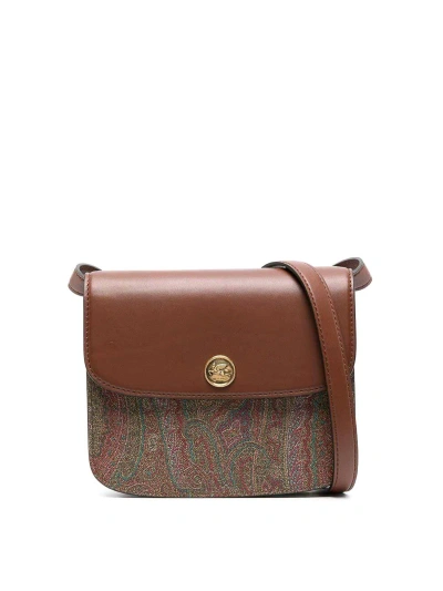 Etro Paisley-print Leather Crossbody Bag In Brown