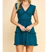 PINCH V-NECK RUFFLE DRESS IN TEAL
