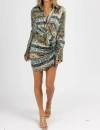 Luxxel Paisley Satin Collared Mini Dress In Olive In Green