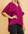 GLAM V-NECK HIGH-LOW TOP IN WINE