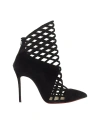CHRISTIAN LOUBOUTIN MRS BOUGLIONE BLACK SUEDE MESH CUT OUT POINTY BOOTIE