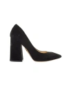 CHARLOTTE OLYMPIA CHARLOTTE OLYMPIA BLACK SUEDE POINT TOE SPIDER EMBROIDERED CHUNKY HIGH HEEL