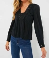 SEA CHARLOTTE EMBROIDERY LONG SLEEVE TOP IN BLACK
