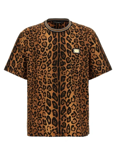 Dolce & Gabbana Leopard-print Cotton T-shirt In Multicolor