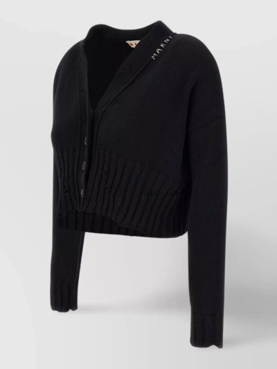 Marni Distressed V-neck Cardigan In Black