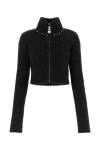 Alessandra Rich Embellished Ribbed-knit Cardigan In Black
