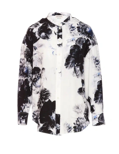 Alexander Mcqueen Chiaroscuro Cocoon Sleeve Shirt In White/black/electric Blue