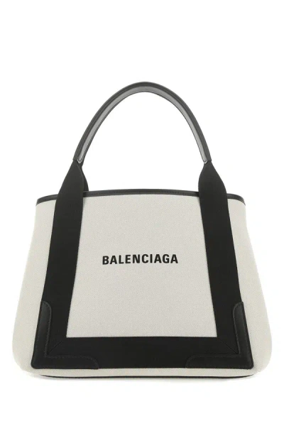 Balenciaga Off-white Navy Xs Cabas Bag In 9260