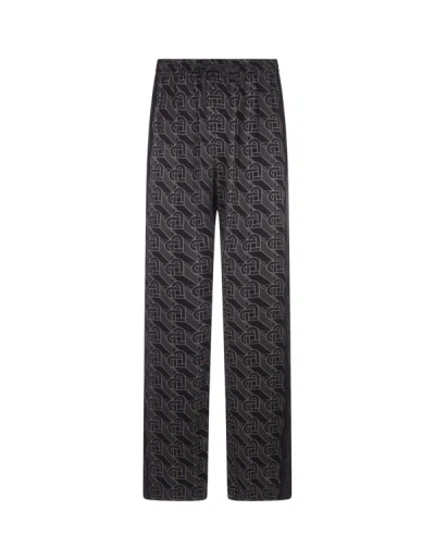 Casablanca Monogram Silk Pyjama Trousers In Heart Monogramme Black