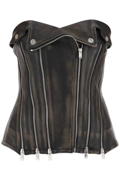 Dion Lee Strapless Leather Top In Brown