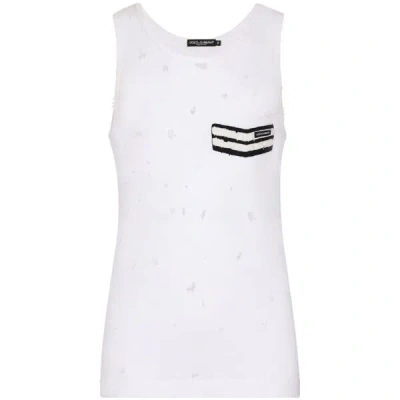 Dolce & Gabbana Distressed Rib Tank Top With Patch In White