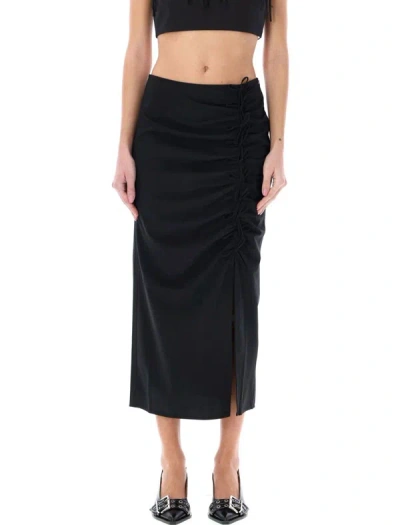 Ganni Ribbon Midi Skirt In Black