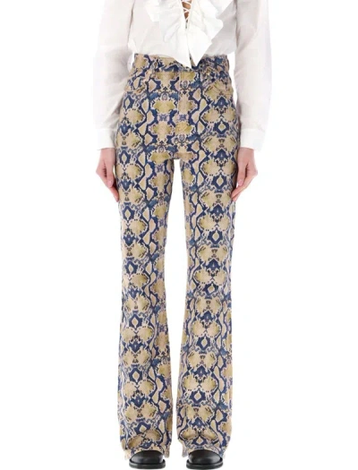 Ganni Slim Jeans  Snake Print In Blue Roccia