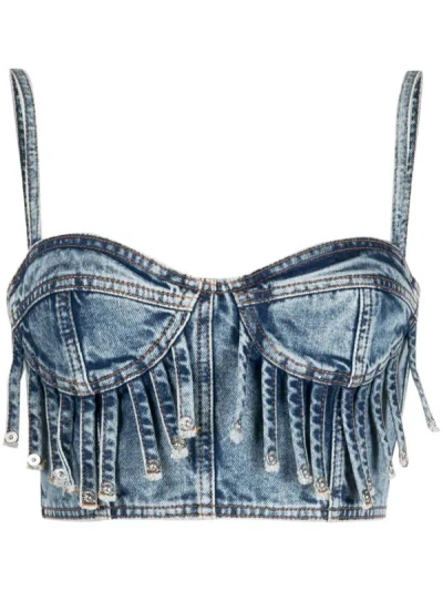 Moschino Jeans Fringe-detail Denim Crop Top In 1295