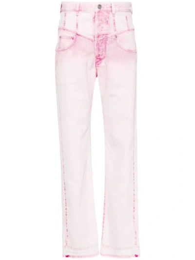 Isabel Marant Noemie Frayed Edge Straight Leg Jeans In 40lk - Light Pink