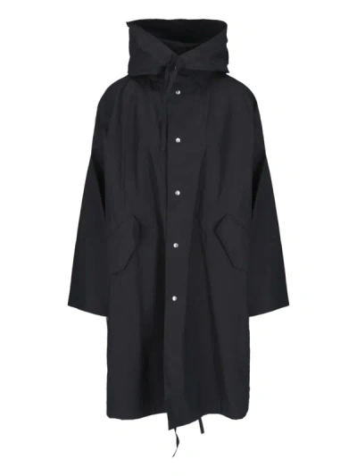 Jil Sander Logo Printed Drawstring Parka Coat In Black