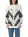 Marni Striped V-neck Cardigan In Navy Ecru