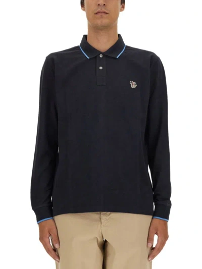 Ps By Paul Smith Polo Shirt With Zebra Patch In Blue