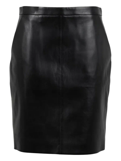 Saint Laurent Zip Detailed Pencil Skirt In Black