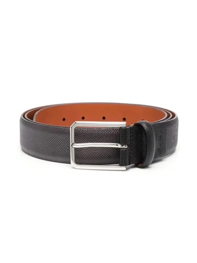 Santoni Rectangular Buckle Leather Belt In Black