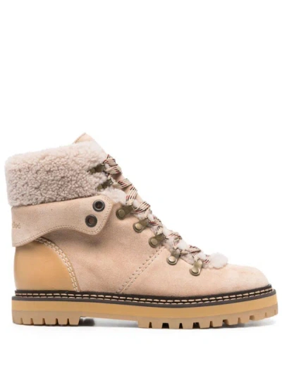 See By Chloé 25mm Eileen Suede Hiking Boots In Natural