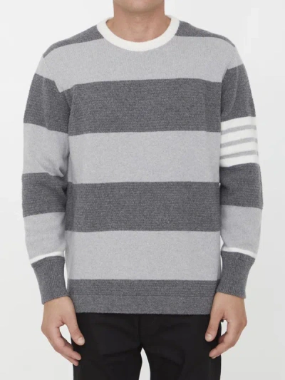 Thom Browne Grey Striped Merino Wool Sweater