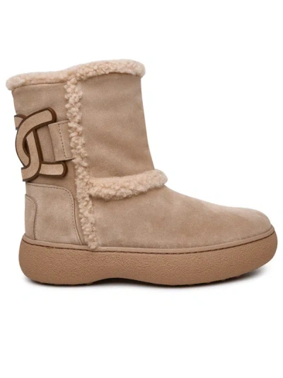 Tod's Beige Low Boots With Fur