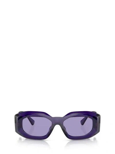 Versace Eyewear Rectangular Frame Sunglasses In Purple Transparent