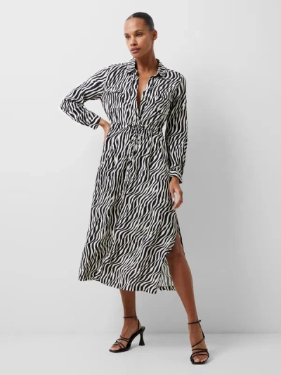French Connection Women's Seine Delphine Zebra-print Midi Dress In Black