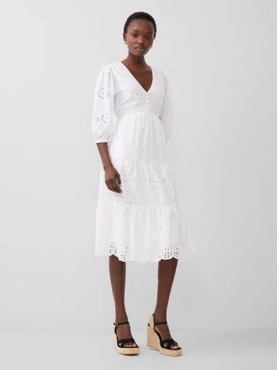 French Connection Broderie Anglaise Dress-linen White-71wdy