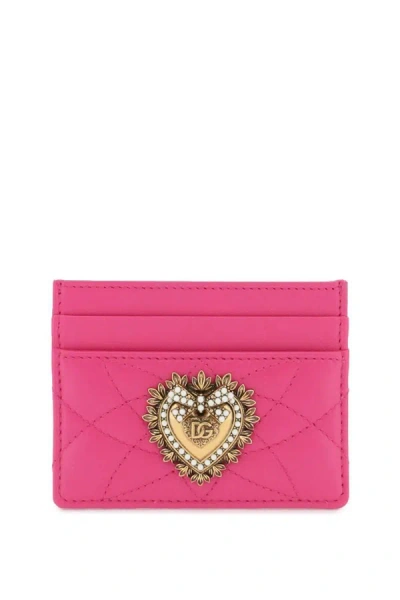 Dolce & Gabbana Devotion Logo Plaque Cardholder In Pink