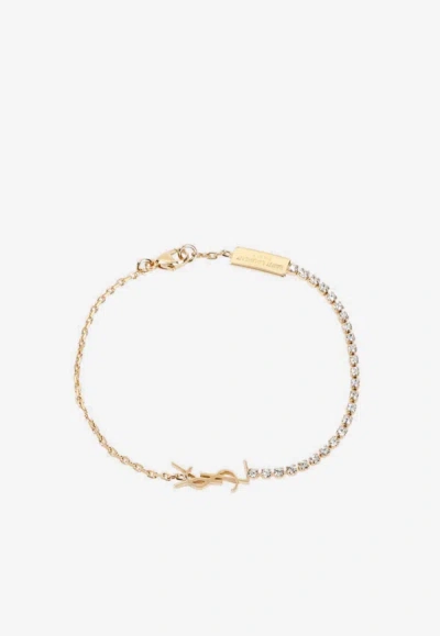 Saint Laurent Cassandre Charm Crystal Bracelet In Gold