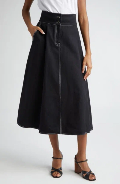 Max Mara Flared Skirt In Cotton And Linen In Black