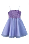 Un Deux Trois Kids' Girl's Sequin Fit-and-flare Tulle Dress In Lilac