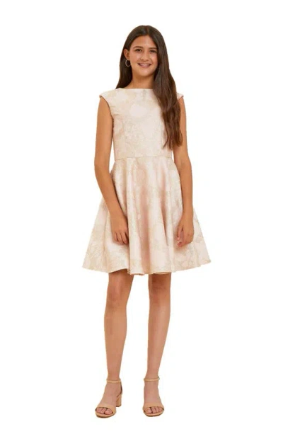 Un Deux Trois Kids' Girl's Cap-sleeve Metallic Jacquard Dress In Rose