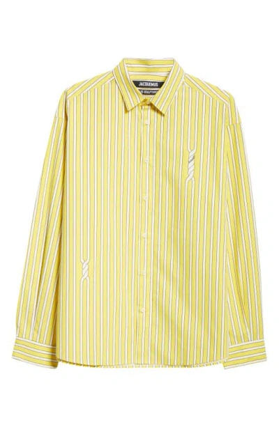 Jacquemus La Chimese Simon Twisted Stripe Button-up Shirt In Yellow