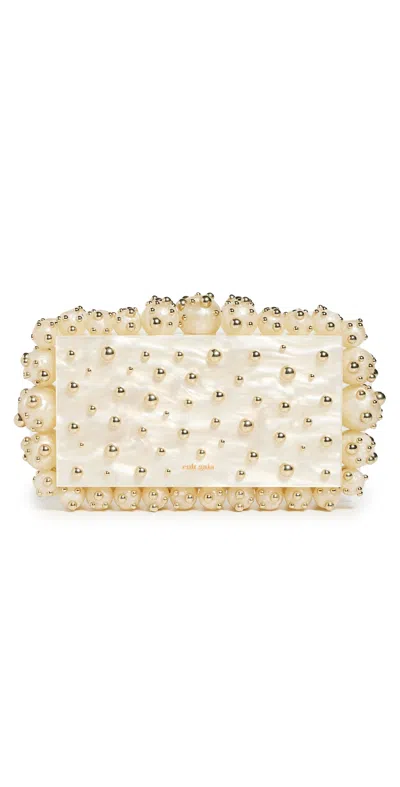 Cult Gaia Eos Beaded Clutch Bag In Ivory Shiny Brass