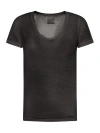 120% Lino Linen T-shirt With Deep Neckline In Black
