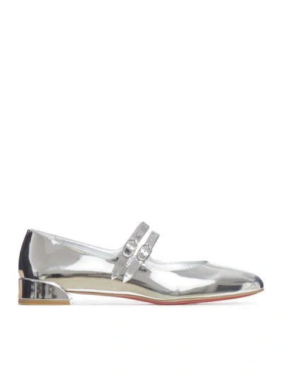 Christian Louboutin Sweet Jane Metallic Leather Mary Jane Flats In Silver