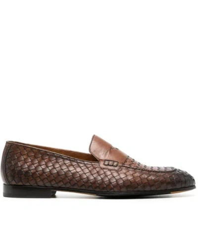 Doucal's Penny-slot Woven Leather Loafers In Brown