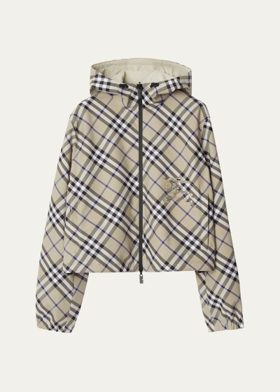Burberry Reversible Cropped Check Jacket In Lichen Ip Check