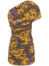 Saint Laurent One-shoulder Floral-print Ruched Tulle Mini Dress In Multicolour