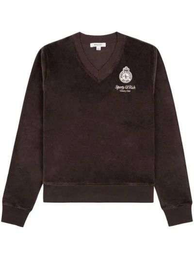 Sporty And Rich Crown Cotton Velour Sweatshirt In Chocolate