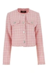 Versace Pink Checked Tweed Jacket With Medusa Head Buttons In Checked