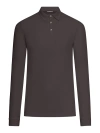 Zanone Brown Ice Cotton Long-sleeved Polo With Classic Collar In Brown