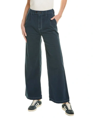 Monrow Cotton Twill Wide Leg Trousers In Blue