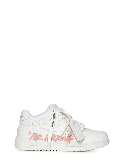 Off-white Off White Woman White Leather Out Of Office For Walking Sneakers In Bianco