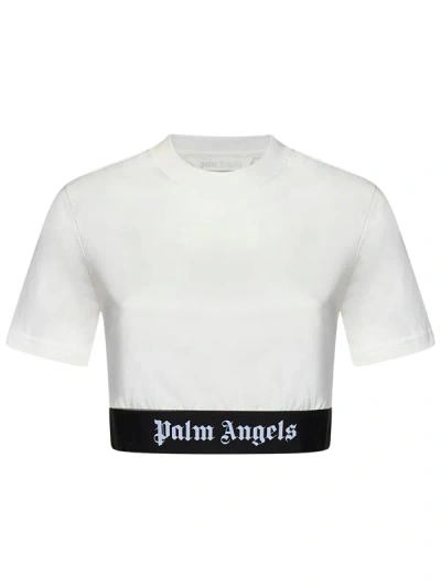 Palm Angels Logo-tape Cropped T-shirt In Bianco