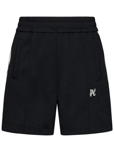 Palm Angels Monogram-embroidered Striped Track Shorts In Yellow Cream